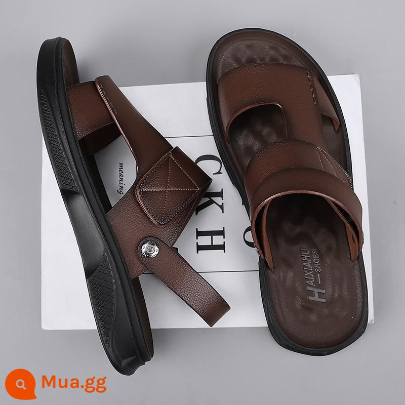 Bố Giày Sandal Nam Mùa Hè Ngoài Trời Đi Lái Xe Thể Thao Giải Trí Chống Trơn Trượt Khử Mùi Đáy Mềm Chịu Mài Mòn Dép Đi Biển - Nâu-3037