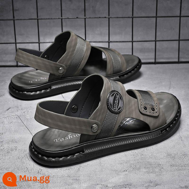 Bố Giày Sandal Nam Mùa Hè Ngoài Trời Đi Lái Xe Thể Thao Giải Trí Chống Trơn Trượt Khử Mùi Đáy Mềm Chịu Mài Mòn Dép Đi Biển - Xám-6611