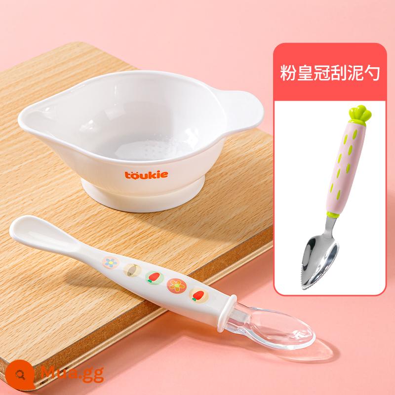 Bộ thìa ăn dặm cho bé sơ sinh Muỗng silicone đặc biệt không đựng thức ăn chủ yếu bát ăn nước cho bé bú mẹ thìa mềm sơ sinh thìa hai đầu - Bộ 3 món: bát ăn dặm + thìa 2 đầu + cây nạo bột vương miện