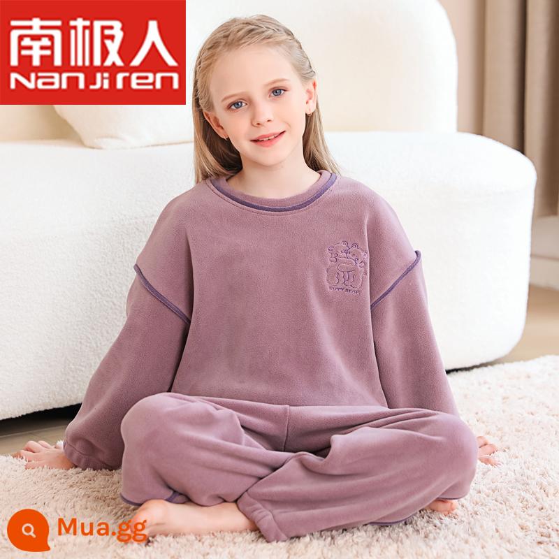 Nanjiren Bé Trai Và Bé Gái Mùa Đông Nỉ San Hô Homewear Bộ Đồ Lót Dày Cho Trẻ Em Bộ Đồ Ngủ Trẻ Em Trung Và Lớn - Nước sốt tím