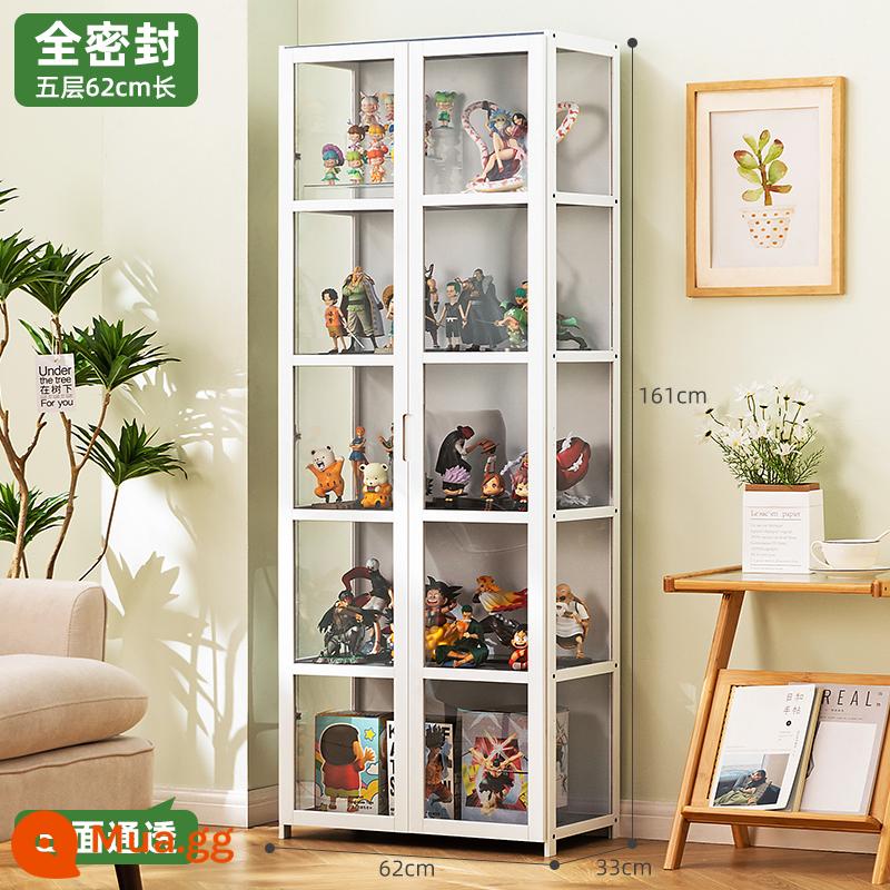 Tủ trưng bày mô hình Lê cao áp acrylic trưng bày tủ khói tủ kính quầy mỹ phẩm trang trí tủ trưng bày - [Trong suốt ba mặt] Trắng - dài 5 lớp 62 (cửa đôi)