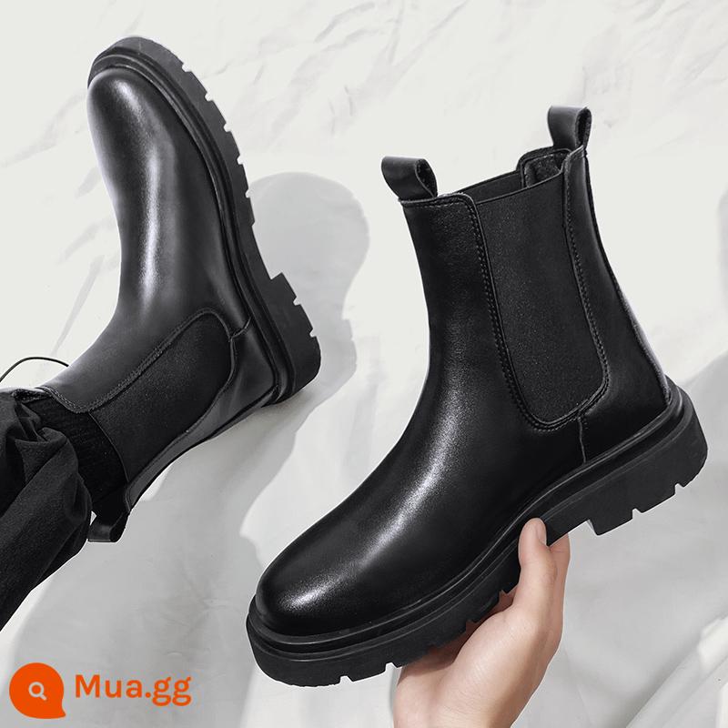 Mùa Thu Giày Chelsea Boot Nam Giày Bốt Martin Cao Dụng Cụ Thủy Triều Giày Ins Huệ Châu Giữa Ống Ngắn Ống Khói Thu Đông - Đen [phong cách thời trang]