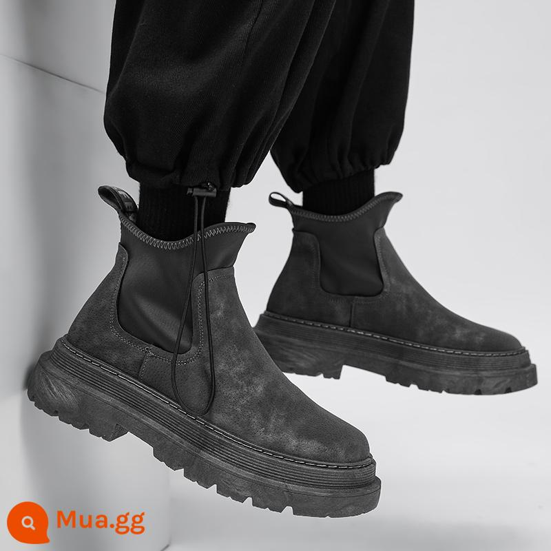 Mùa Đông Giày Chelsea Boot Nam Ống Cao Plus Nhung Giày Ủng Martin Cao Cấp Phố Đậm Chức Năng Gió Mờ Giày - xám