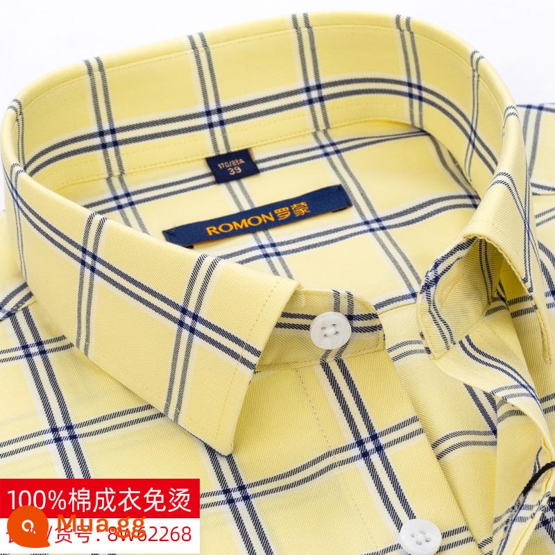 Áo sơ mi romon cotton không có sắt nam dài tay mùa xuân 2023 và thanh niên trung niên kinh doanh trang trọng áo sơ mi cotton sọc xanh giản dị - 8W62268