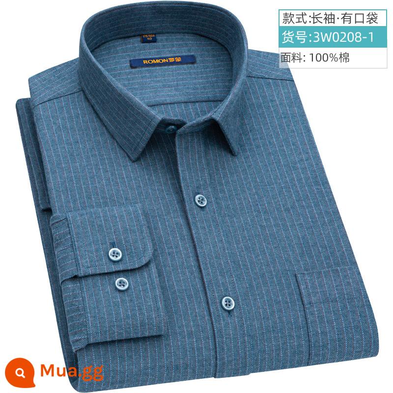 Romon mùa xuân dài tay áo sơ mi nam cotton nguyên chất kinh doanh trung niên chải áo sơ mi kẻ sọc bông rời bố trang phục mới - 3W0208-1