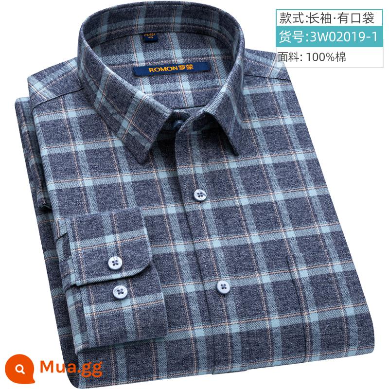 Romon mùa xuân dài tay áo sơ mi nam cotton nguyên chất kinh doanh trung niên chải áo sơ mi kẻ sọc bông rời bố trang phục mới - 3W02019-1