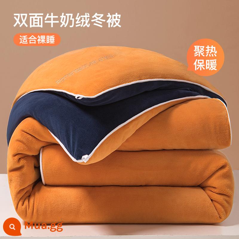 Chăn nhung sữa được làm dày và ấm -warm đôi trong mùa đông 10 pound của mùa đông đôi cộng với chăn cashmere nhung cashmere - Thêu nhẹ sang trọng 2 mặt - màu cam đẹp