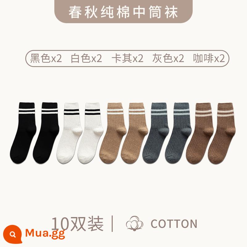 Zhuji Sock Men Mid -winter Mid -worn Cotton Anti -deat Sweat Sports Stocking làm cho mùa thu và mùa đông cộng với vớ sâu - "10 đôi" đen 2 đôi + trắng 2 đôi + kaki 2 đôi + xám 2 đôi + cafe 2 đôi