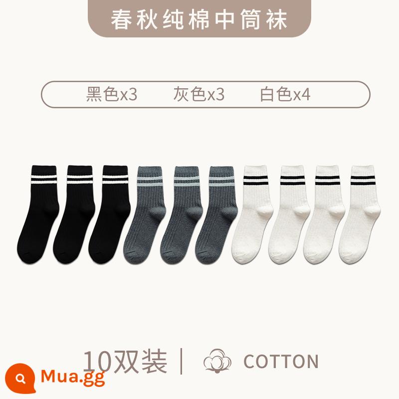 Zhuji Sock Men Mid -winter Mid -worn Cotton Anti -deat Sweat Sports Stocking làm cho mùa thu và mùa đông cộng với vớ sâu - "10 đôi" đen 3 đôi + xám 3 đôi + trắng 4 đôi