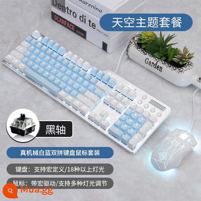 Heijue AK35I Bộ Bàn Phím Cơ Và Chuột Chơi Game Hai Mảnh Máy Tính Để Bàn Laptop Có Dây Lol - Kết hợp trắng và xanh (bộ hai mảnh) - trục đen