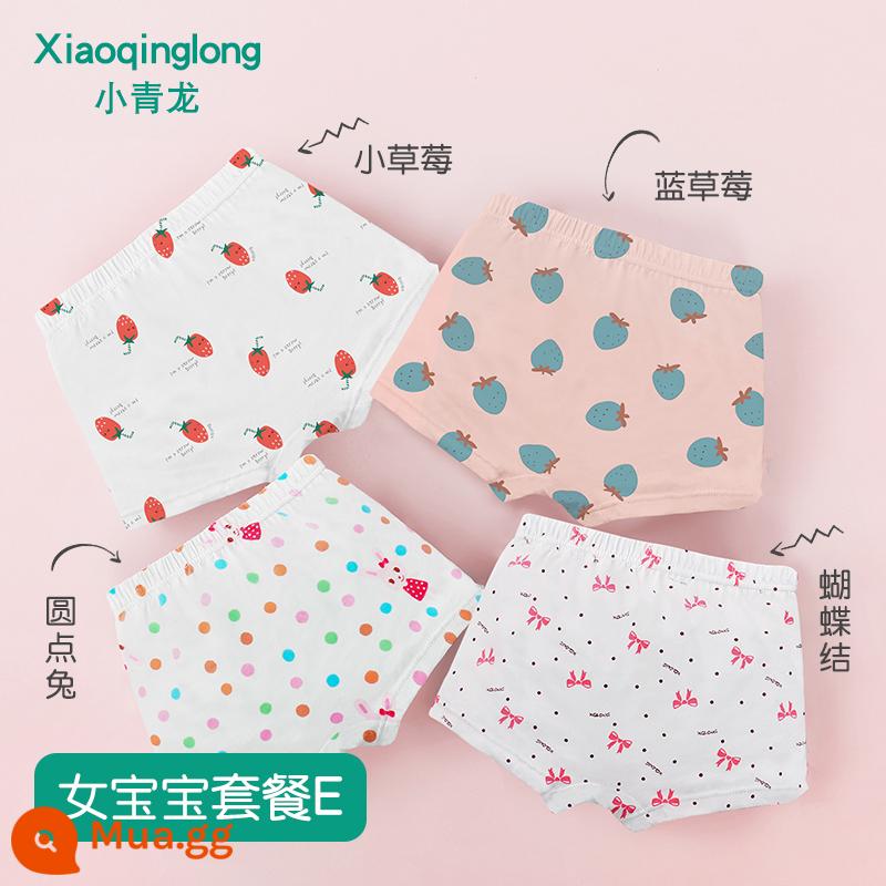 Quần lót boxer trẻ em Xiaoqinglong quần đùi cotton nguyên chất cho bé trai và bé gái 2-18 tuổi hoạt hình quần đùi trẻ em cỡ vừa và lớn - Set suất ăn E cho nữ (4 món)