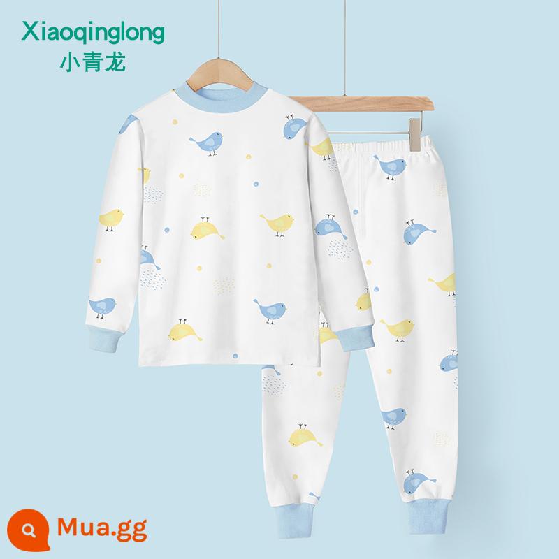 Bộ đồ lót trẻ em Xiaoqinglong cotton nguyên chất quần áo mùa thu bé trai và bé gái quần vệ sinh quần áo trẻ em mùa xuân và mùa thu cho trẻ trung và lớn hơn - Con chim xanh (cậu bé)