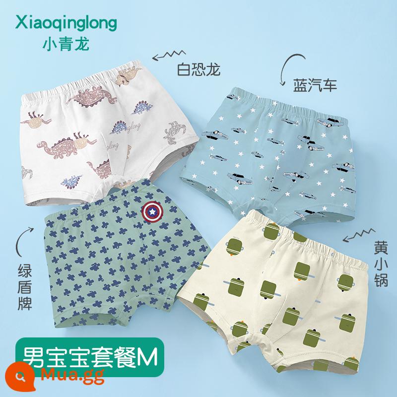 Quần lót boxer trẻ em Xiaoqinglong quần đùi cotton nguyên chất cho bé trai và bé gái 2-18 tuổi hoạt hình quần đùi trẻ em cỡ vừa và lớn - Set suất ăn nam M (4 món)