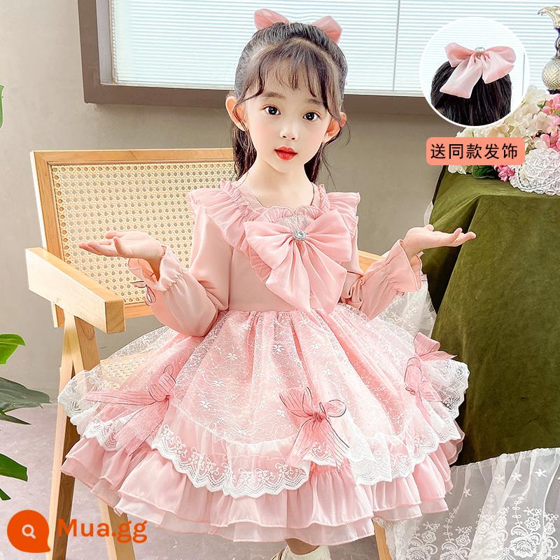 Trẻ Em Lolita Bé Gái Lolita Váy 2022 Mới Cho Bé Mùa Thu Đông Xòe Đầm Trẻ Em Váy Công Chúa - A868 hồng + phụ kiện tóc cùng kiểu