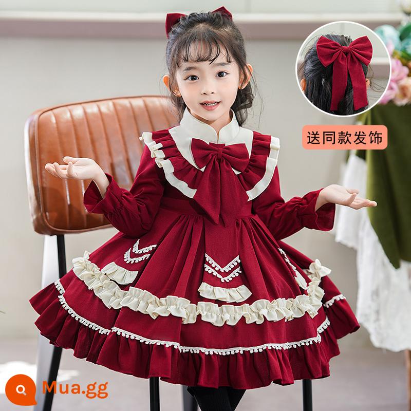 Trẻ Em Lolita Bé Gái Lolita Váy 2022 Mới Cho Bé Mùa Thu Đông Xòe Đầm Trẻ Em Váy Công Chúa - A2091 phong cách mùa xuân đỏ + phụ kiện tóc cùng kiểu