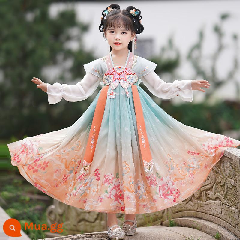 Hanfu Bé Gái Quần Áo Mùa Hè Trẻ Em Cổ Quần Áo Mùa Hè Phong Cách Trung Hoa Siêu Tiên Đường Phù Hợp Với Đồ Cổ Công Chúa Bé Gái Mùa Hè - dài tay màu xanh lá cây