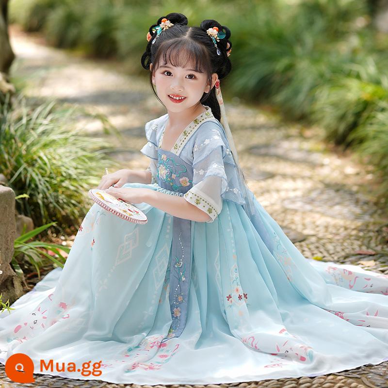 Hanfu Bé Gái Quần Áo Mùa Hè Trẻ Em Cổ Quần Áo Mùa Hè Phong Cách Trung Hoa Siêu Tiên Đường Phù Hợp Với Đồ Cổ Công Chúa Bé Gái Mùa Hè - SL2327 màu xanh