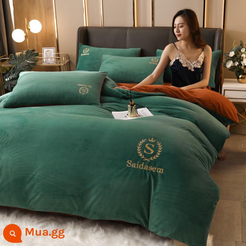 Mùa Đông Sữa Đặc Nhung Vỏ Chăn Đơn Mảnh Mùa Đông Nhung 150X200X230M Giường Nỉ San Hô Dép Nỉ Vỏ Chăn - Nhung-Vương Miện-Xanh Đậm