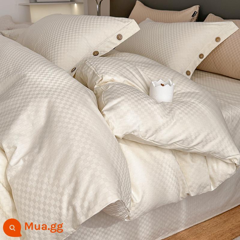 Sang trọng nhẹ nhàng và cao cấp Bộ bốn mảnh cotton ghim dài 60 chi tiết ga trải giường cotton nguyên chất vỏ chăn ga trải giường cotton đơn giản trang bị ba - Trắng ngọc trai [Cotton 60 Count Cotton Staple dài Jacquard]