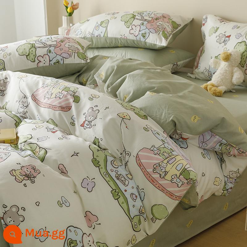 Nhỏ Tươi Ins Phong Cách 4 Bộ Giường Cotton Nguyên Chất 100 Cotton Vỏ Chăn 3 Mảnh Ga Giường Ký Túc Xá Sinh Viên bộ Chăn Ga Gối - Tận hưởng vườn xuân [100% cotton]