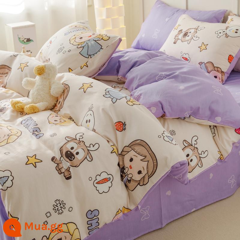 Nhỏ Tươi Ins Phong Cách 4 Bộ Giường Cotton Nguyên Chất 100 Cotton Vỏ Chăn 3 Mảnh Ga Giường Ký Túc Xá Sinh Viên bộ Chăn Ga Gối - Về mùa đông tuyết rơi [100% cotton]