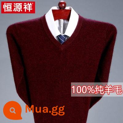 Áo len Henngyuan Xiangxiang nam 100%len nguyên chất Áo len dày Váy mùa đông Half -Cao cổ áo Midda -Midd - Cổ chữ V màu đỏ tía