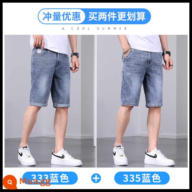 Jeanswest quần short denim nam mùa hè mỏng rộng co giãn năm điểm quần thẳng giản dị năm điểm quần ống túm nam - 333 xanh + 335 xanh