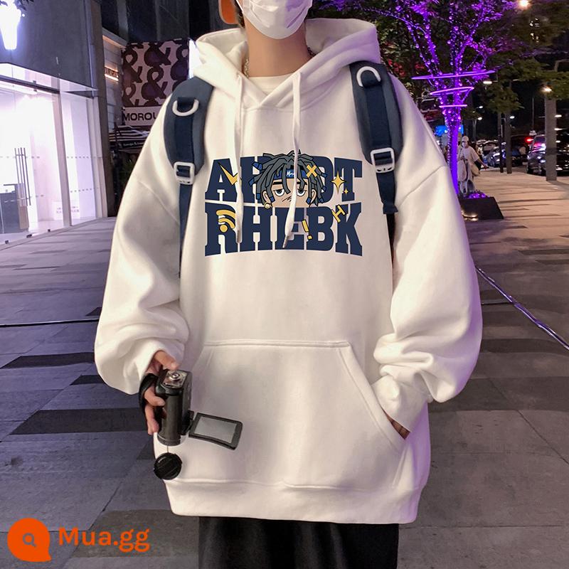 Xu hướng quốc gia áo nỉ có mũ rộng rãi cho nam mùa thu đông 2023 cặp đôi mới Áo hoodie chui đầu thương hiệu thời trang dành cho bé trai của Mỹ - Trắng