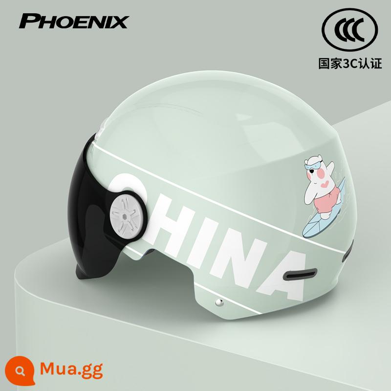 Phượng Hoàng 3C Chứng Nhận Xe Điện Mũ Bảo Hiểm Nam Nữ Bốn Mùa Pin Xe Máy Mũ Bảo Hiểm Đi Mùa Đông Mũ Bảo Hiểm Nửa - 3C Surf Bear [kính chống nắng ngắn] bạch đậu khấu