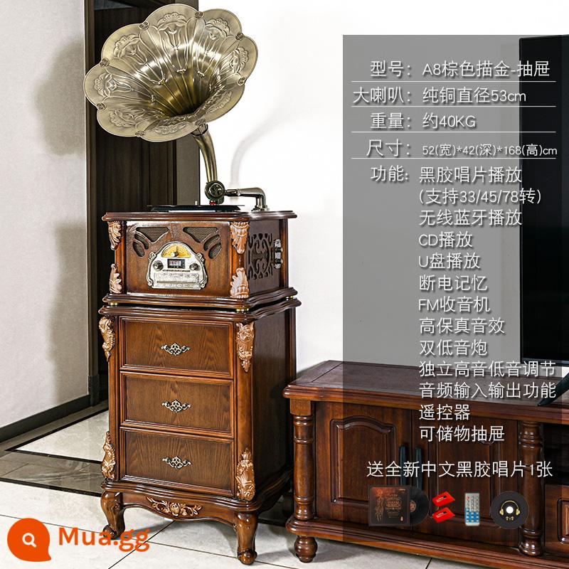 Jinmo máy quay đĩa retro phòng khách Mỹ Châu Âu Trung Quốc máy ghi đĩa vinyl cổ điển karaoke máy quay đĩa - BLA8 mô hình ngăn kéo sơn vàng nâu-cánh tay âm thanh tuabin loa siêu trầm đôi