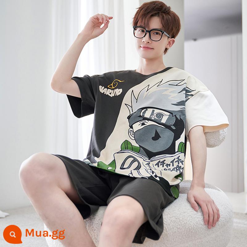 Bộ đồ ngủ nam cotton mùa hè ngắn tay thanh niên quần áo ở nhà mùa hè bé trai mỏng phần bé trai cotton - D1018