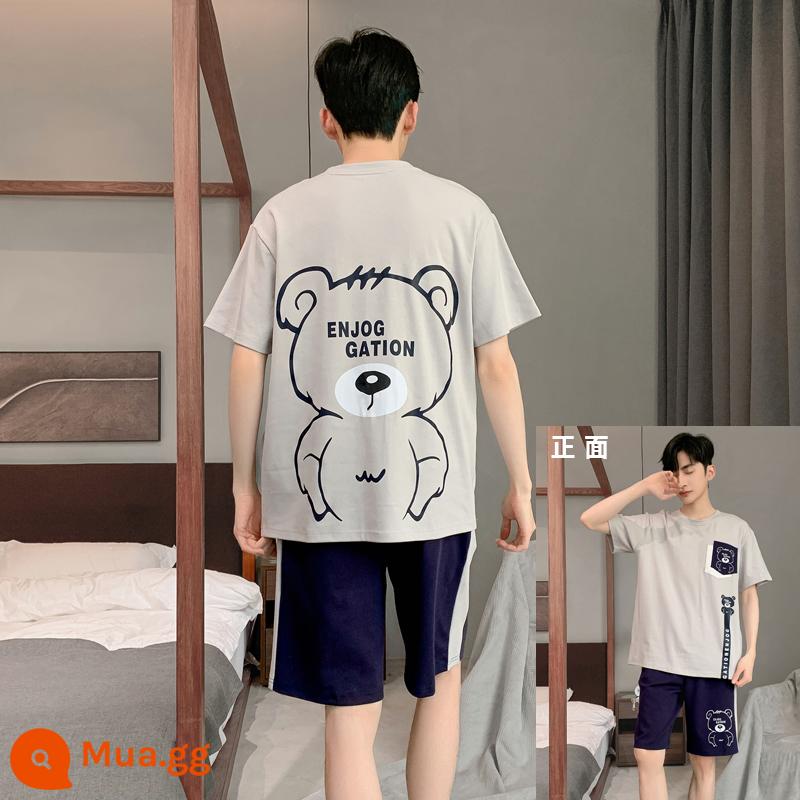 Bộ đồ ngủ nam cotton mùa hè tay ngắn hoạt hình trẻ trung mùa hè mỏng phần cotton phục vụ tại nhà phù hợp với sinh viên - X2801