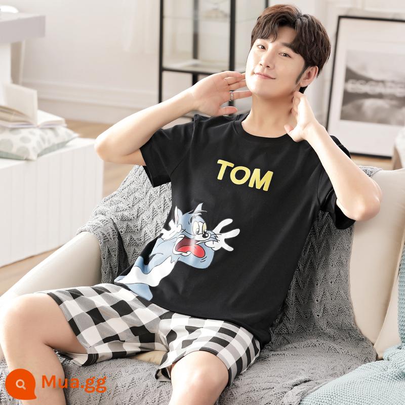 Bộ đồ ngủ nam cotton mùa hè tay ngắn hoạt hình trẻ trung mùa hè mỏng phần cotton phục vụ tại nhà phù hợp với sinh viên - D6218TOM