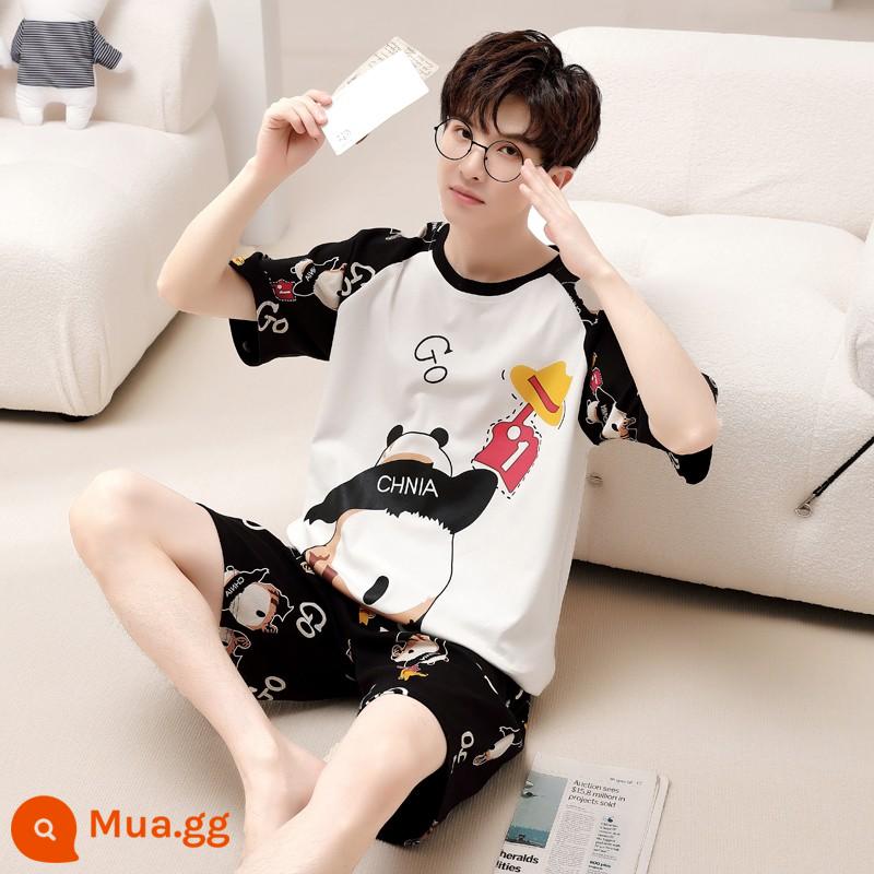 Bộ đồ ngủ nam cotton mùa hè tay ngắn hoạt hình trẻ trung mùa hè mỏng phần cotton phục vụ tại nhà phù hợp với sinh viên - N2022