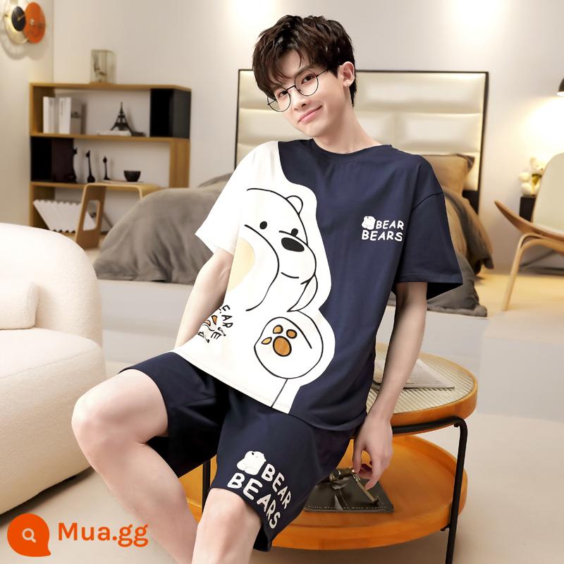 Bộ đồ ngủ nam cotton mùa hè tay ngắn hoạt hình trẻ trung mùa hè mỏng phần cotton phục vụ tại nhà phù hợp với sinh viên - D5158