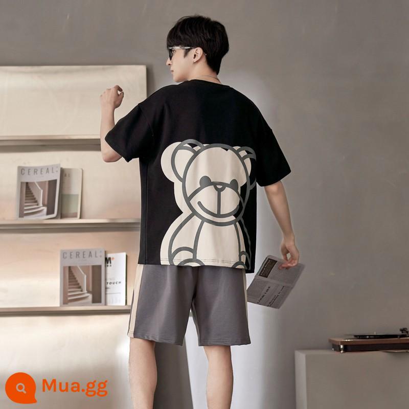 Bộ đồ ngủ nam cotton mùa hè tay ngắn hoạt hình trẻ trung mùa hè mỏng phần cotton phục vụ tại nhà phù hợp với sinh viên - X2517