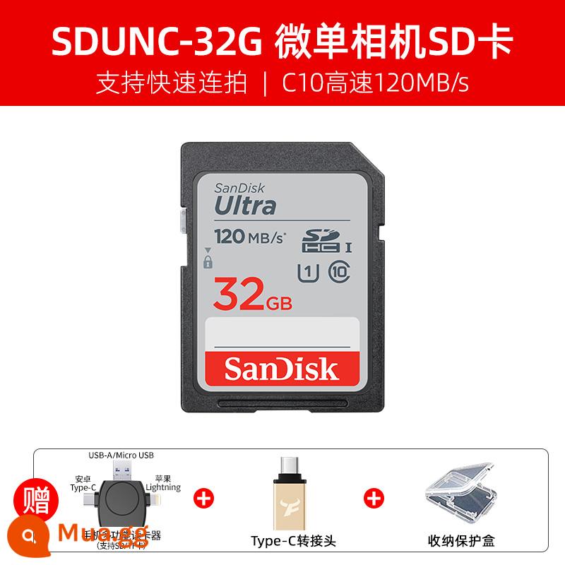 Thẻ SanDisksd 32g thẻ nhớ máy ảnh Canon thẻ sd Sony Fuji máy ảnh một mắt siêu nhỏ thẻ nhớ tốc độ cao sd thẻ lớn - SDUNC-32G + đầu đọc thẻ đa chức năng điện thoại di động