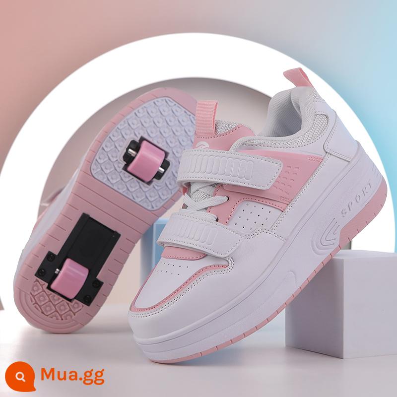 Bé Gái Heelys Mùa Xuân Thu 2024 Trẻ Em Mới Đôi Lăn Bé Gái Hợp Thời Trang Con Lớn Vô Hình Giày Trượt Patin - Bột trắng [kiểu ảnh chính]