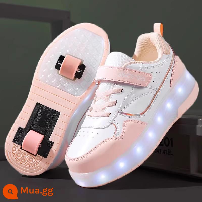 Bé Gái Heelys Mùa Xuân Thu 2024 Trẻ Em Mới Đôi Lăn Bé Gái Hợp Thời Trang Con Lớn Vô Hình Giày Trượt Patin - Bột màu trắng [phong cách thể thao]