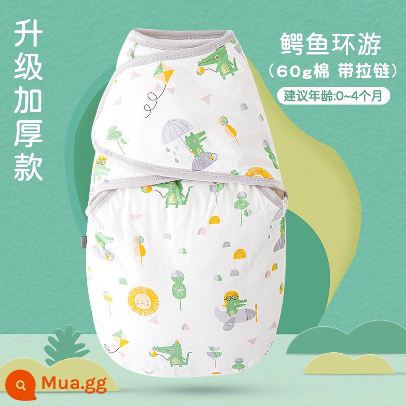 Túi ngủ sơ sinh Tongtai chống sốc bọc trẻ sơ sinh cotton nguyên chất chống sốc hiện vật sơ sinh bốn mùa có chăn và chăn bông - Crocodile Tour - Xám [Bông Mỏng 60g]