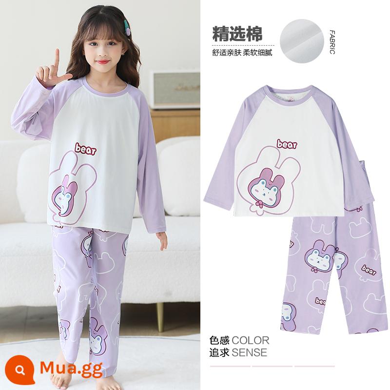 Bộ đồ ngủ bé gái mùa xuân và mùa thu cotton nguyên chất dài tay phù hợp với trẻ em phim hoạt hình dễ thương bé gái lớn quần áo ở nhà trẻ em mới 2023 - 43006 -- tím nhạt