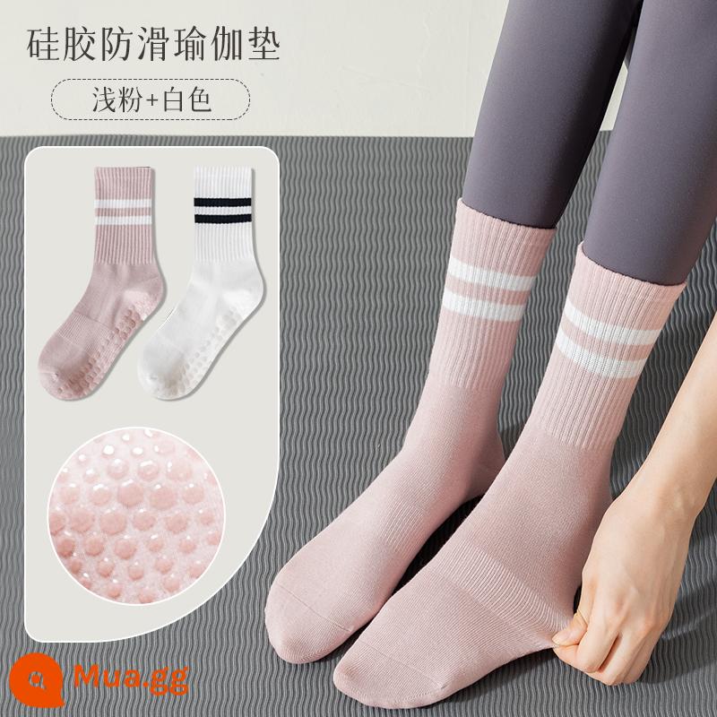 Tất Tập Yoga Nữ Giữa Ống Tất Cotton Thu Đông Thể Dục Khiêu Vũ Pilates Chuyên Nghiệp Chống Trơn Trượt Thể Thao Người Lớn Tầng tất - [2 đôi] Hồng nhạt + trắng