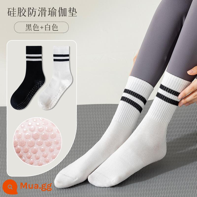 Tất Tập Yoga Nữ Giữa Ống Tất Cotton Thu Đông Thể Dục Khiêu Vũ Pilates Chuyên Nghiệp Chống Trơn Trượt Thể Thao Người Lớn Tầng tất - [2 đôi] đen + trắng