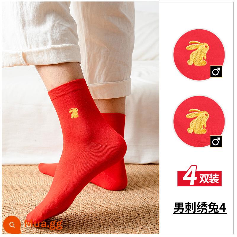 Năm của The Rabbit Nighty Year Red Resss nam và nữ Middle Big Red Sock thuộc về Thỏ Bunny Tết và Cặp đôi bán hàng mùa đông - Thỏ thêu | 4 đôi cho nam