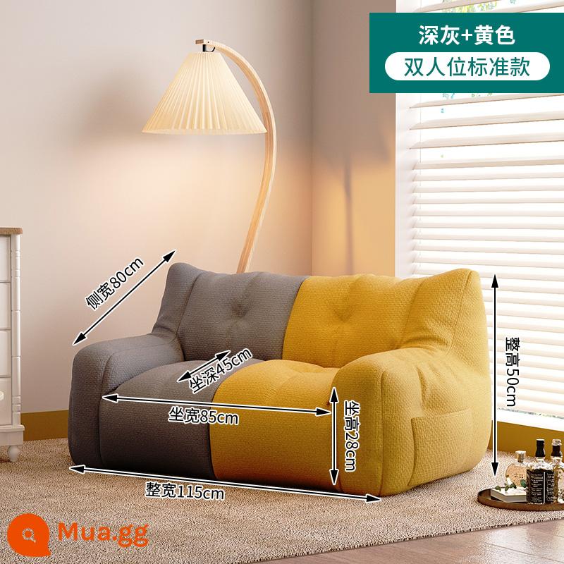 Sofa lười túi đậu chiếu tatami ngủ có thể ngả đơn cho thuê phòng căn hộ nhỏ phòng ngủ ban công ghế giải trí - [Mẫu tiêu chuẩn ghế đôi] Xám đậm + vàng