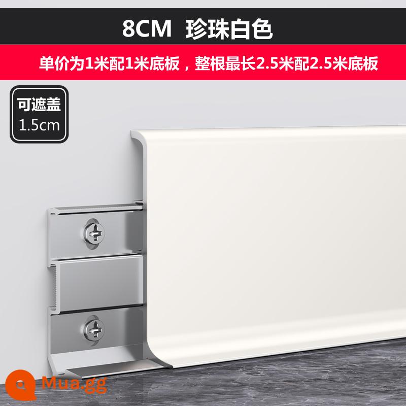 Tấm ốp chân tường bằng hợp kim nhôm 2cm tối giản tối giản Siêu mỏng Khóa hai lớp 6cm bằng thép không gỉ Đường ốp chân tường nhãn dán kim loại Đường chân tường - Vỏ 8cm 1.5cm màu trắng ngọc trai (màu trắng sữa) bảng 1 mét + tấm đế 1 mét) giá