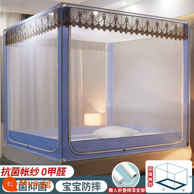 Mùng kháng khuẩn chống rơi home 2022 phòng ngủ yurt cao cấp mới miễn phí lắp đặt hàng rào giường bảo vệ em bé và trẻ nhỏ - [Thêu thủ công] Sợi lưới kháng khuẩn màu xanh da trời/mặt sau dành cho bà mẹ và trẻ sơ sinh (Chống muỗi và chống rơi)