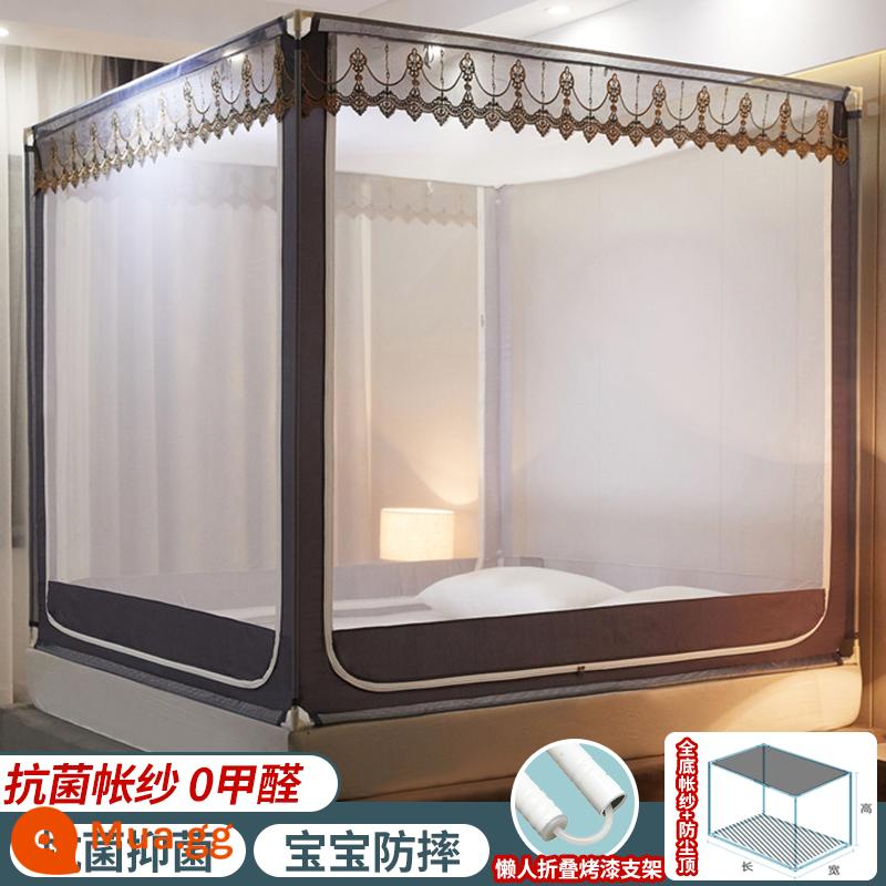 Mùng kháng khuẩn chống rơi home 2022 phòng ngủ yurt cao cấp mới miễn phí lắp đặt hàng rào giường bảo vệ em bé và trẻ nhỏ - [Thêu thủ công] Đáy xám/toàn bộ [cộng với áo chống bụi có thể tháo rời và giặt được] gạc kháng khuẩn dành cho bà mẹ và trẻ sơ sinh