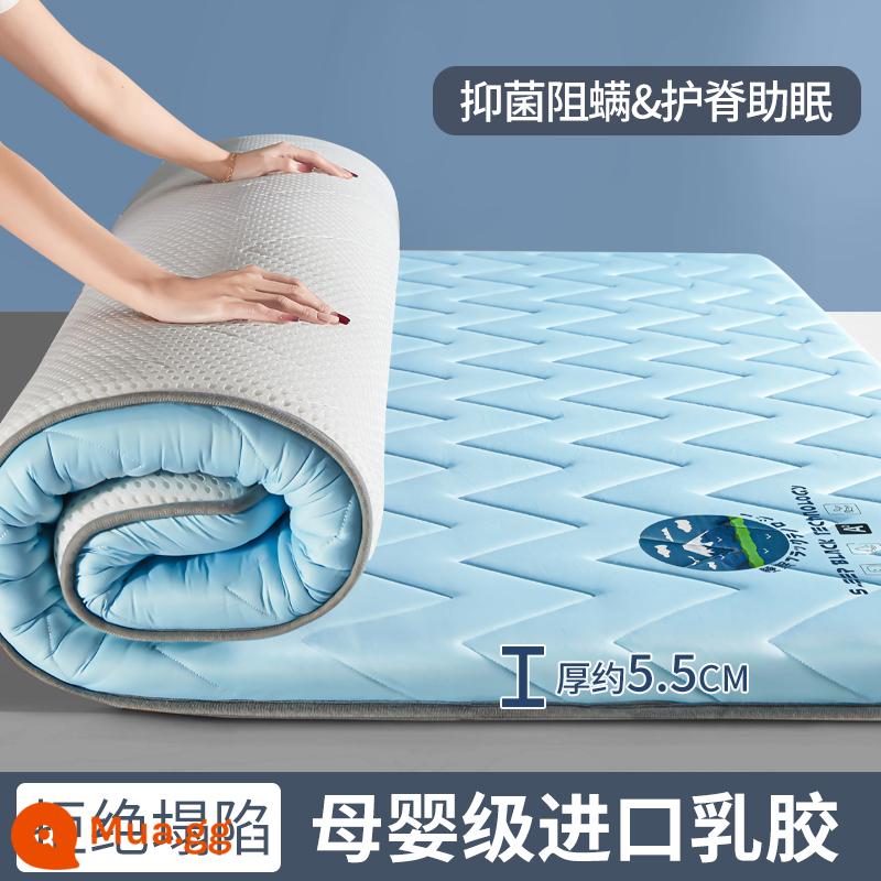 Nệm cao su đệm nhà tatami mat chăn dày ký túc xá sinh viên đơn miếng bọt biển cho thuê đặc biệt mat chăn - (Độ dày khoảng 5,5cm) Đường cong màu xanh da trời [Mẫu cao su nâng cấp + Vải kháng khuẩn loại A]