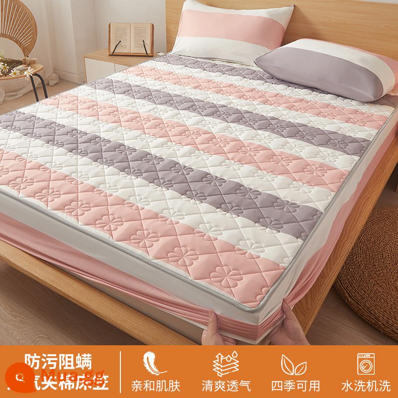 Ga trải giường chần bông trang bị đơn mảnh 2023 mới hợp thời trang cotton không nguyên chất bao gồm ga trải giường túi đệm giường bộ ga trải giường chống bụi - Bột ngọc đào [Cố định chống trượt toàn diện được chần bông 360°]